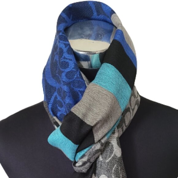 TRÏBE Designer Like Blue,Black & Gray Fashion Scarf wrap NWT - Picture 1 of 5